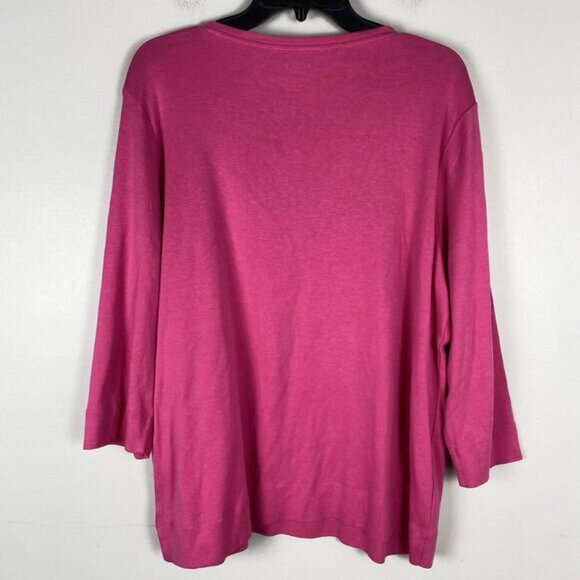 Chicos The Ultimate Tee Top Womans Sz 3 / XL Round Neck 3/4 Sleeve Pink Stretch - Picture 4 of 6